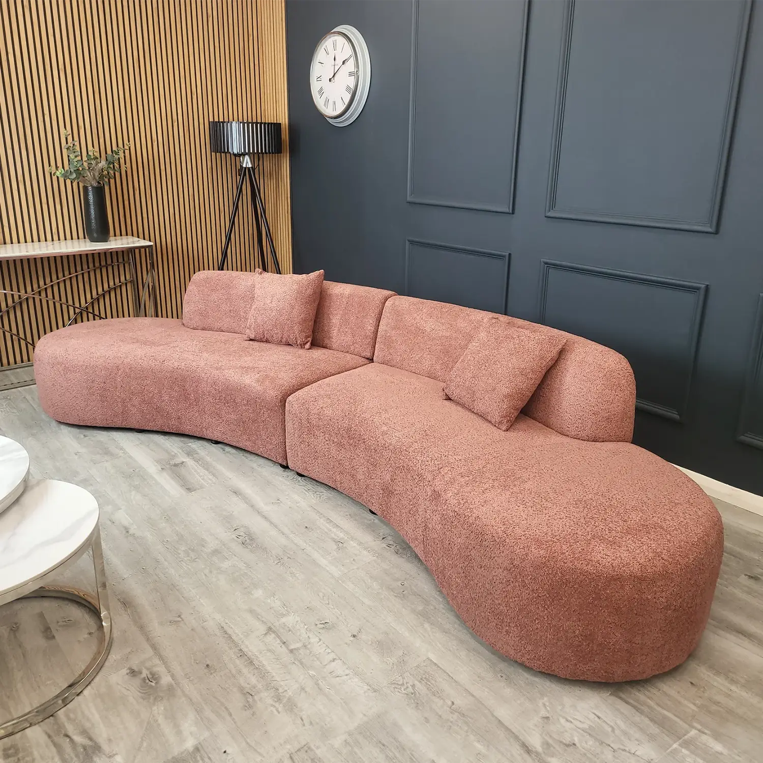 Margot Curved Blush Boucle 4 Seater Sofa