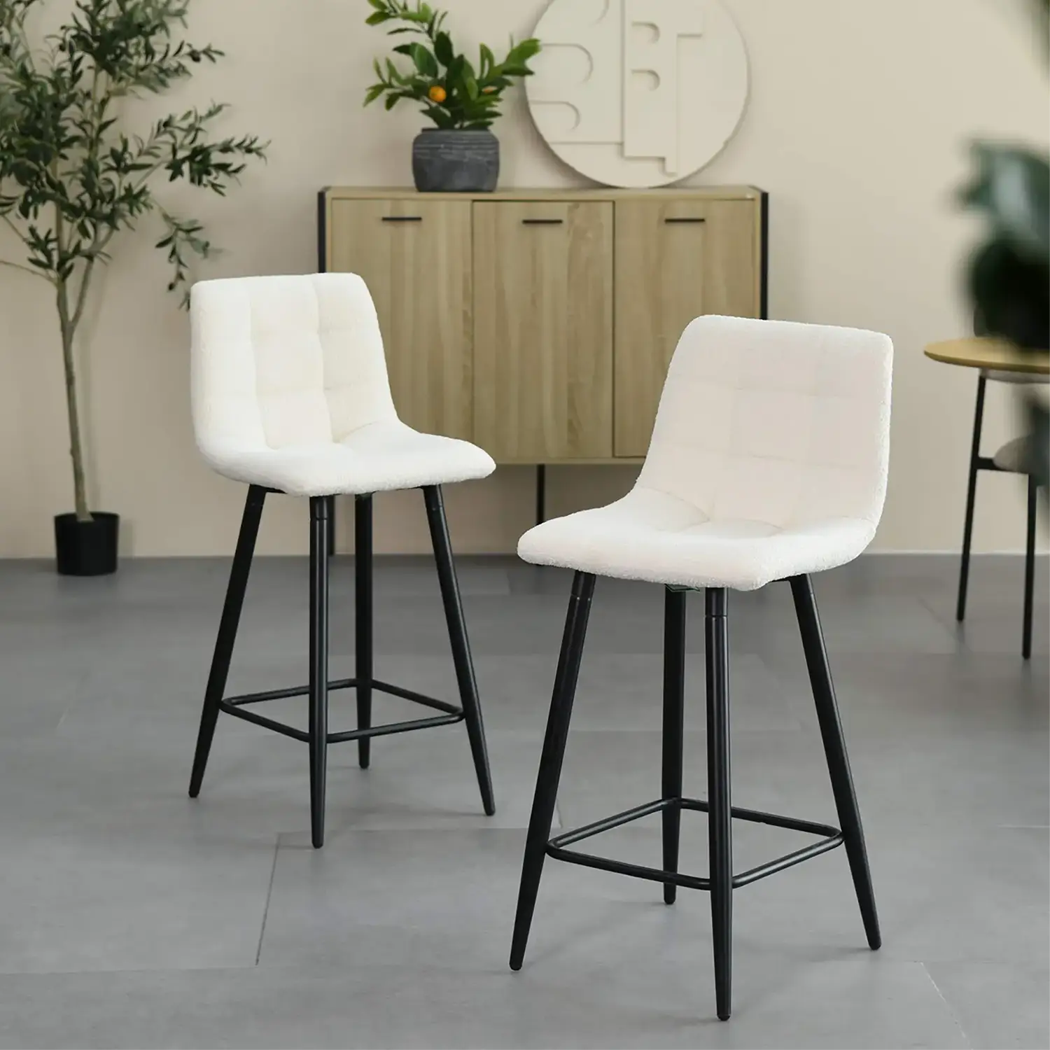 Pair of Cream Boucle Bar Stools