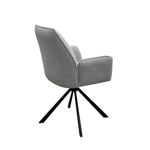 Set of 6 Grey Boucle Fabric Swivel Dining Chairs. Also available as a set of 4 - Side Angle of Chair Image