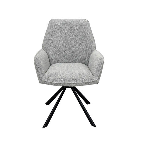 Set of 4 Grey Boucle Fabric Swivel Dining Chairs