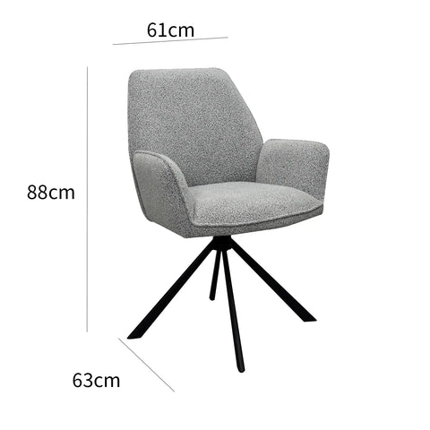 Set of 6 Grey Boucle Fabric Swivel Dining Chairs. Also available as a set of 4 - Dimensions