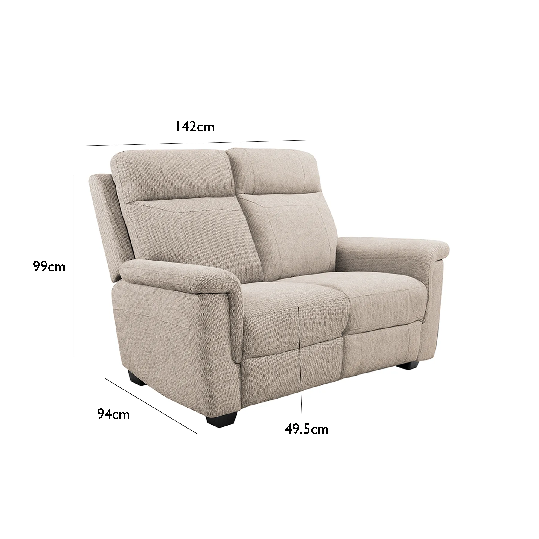 Bowen Beige Fabric 2 Seater Fixed Sofa