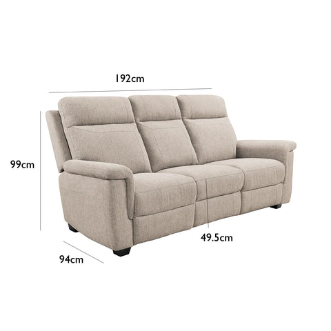 Bowen Beige Fabric 3 Seater Fixed Sofa