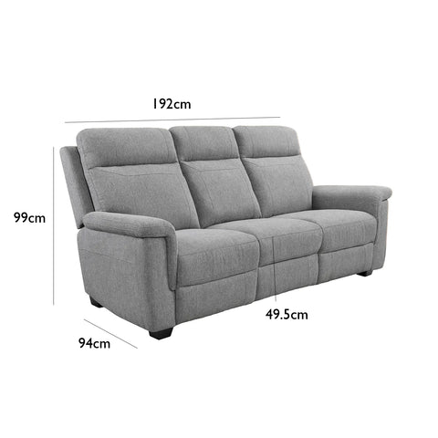 Bowen Grey Fabric 3 Seater Fixed Sofa