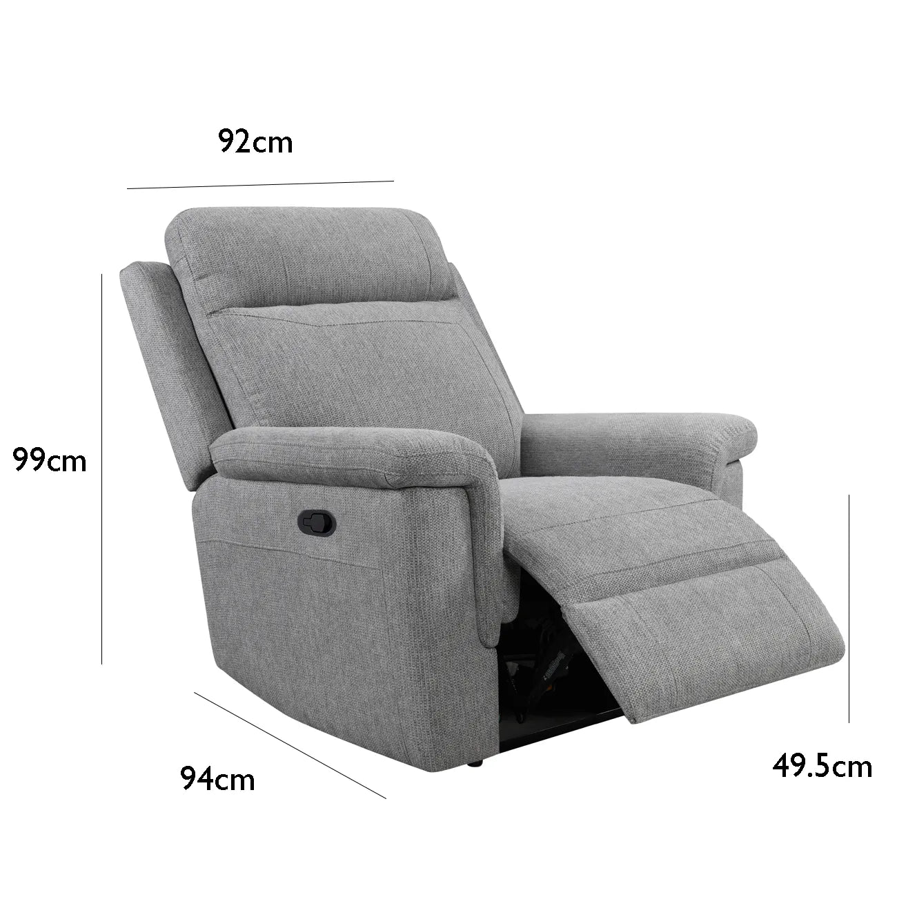 Bowen Grey Fabric 1 Seater Manual Recliner