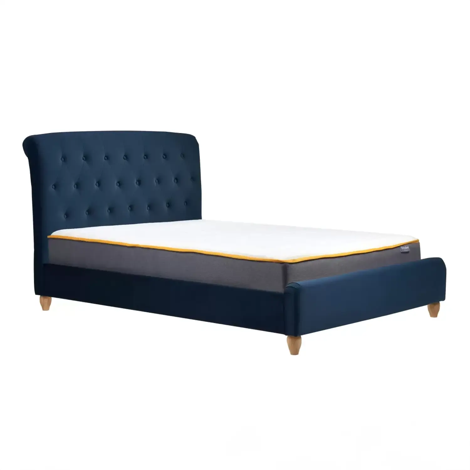 Bradley Midnight Blue Plush Velvet Fabric Bed