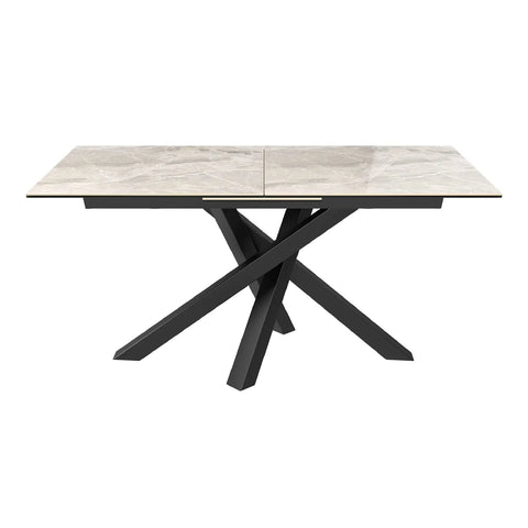 Brando Light Grey High Gloss Marble Effect Ceramic Extending Dining Table With Black Powder Coated Base Samurai Dining Table Style 