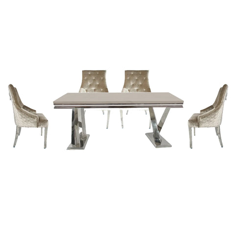 Vittoria 1.8M Cream Marble Dining Table with Mink Dining Chair Set