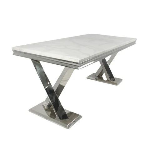 Marble dining table with chrome base