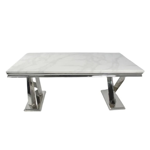 White Marble and Chrome base 6 seater dining table