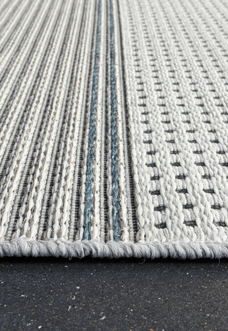 Brighton Multi-Coloured Textured Stripe Indoor Outdoor Rug, available in sizes 120x170cm, 160x230cm and 200x290cm - Side of Rug Image