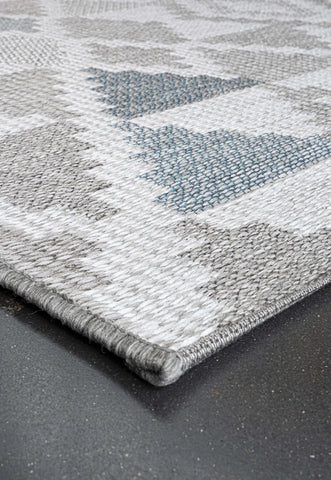 Brighton Grey And Blue Geometric Indoor Outdoor Rug, available in various colours and sizes - Corner of Rug Image