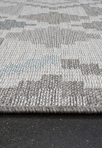 Brighton Grey And Blue Geometric Indoor Outdoor Rug, available in various colours and sizes - Side of Rug Image