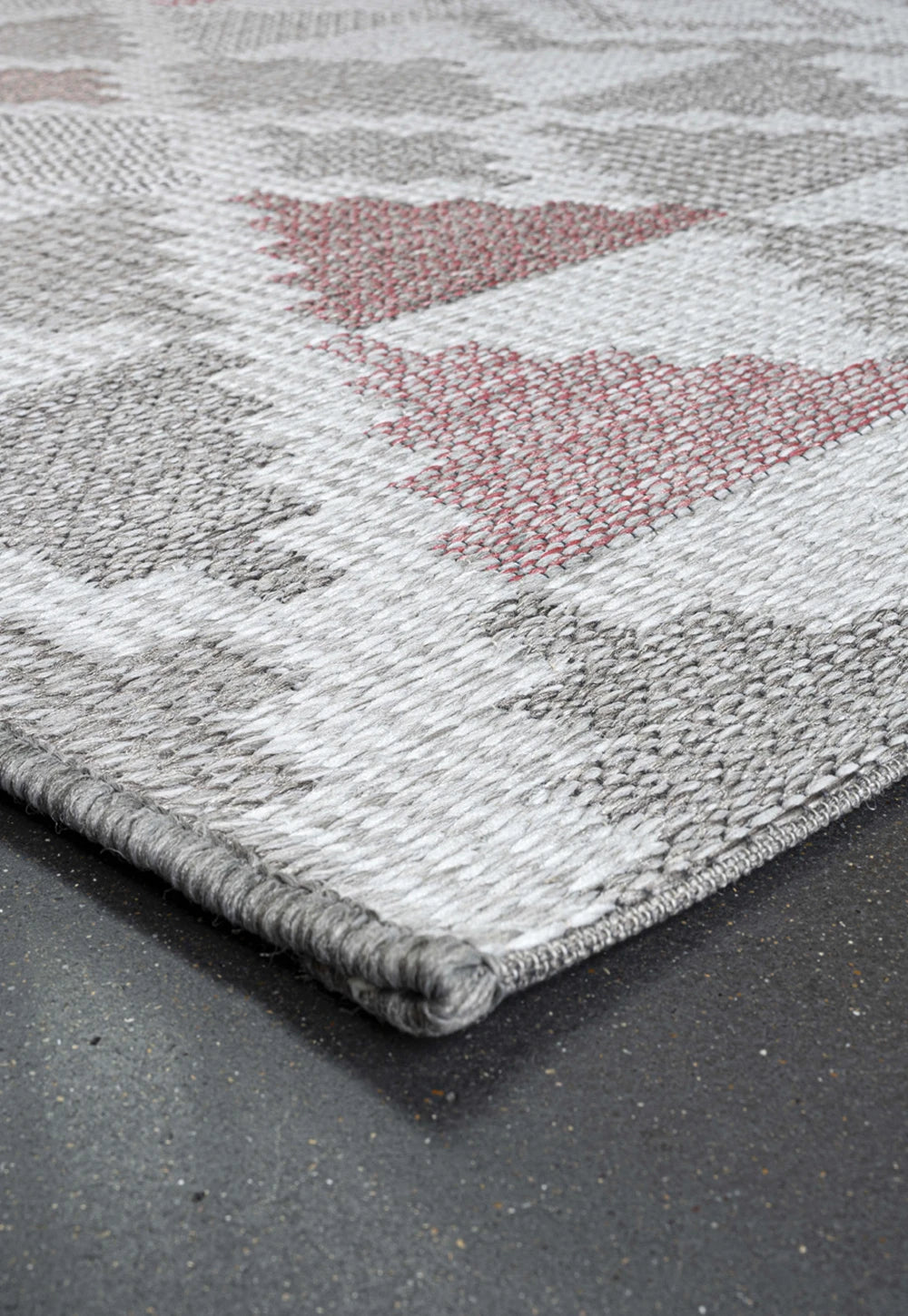 Brighton Grey And Pink Geometric Indoor Outdoor Rug, available in various colours and sizes - Corner of Rug Image