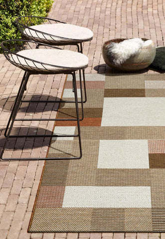 Brighton Beige and Rust Geometric Indoor Outdoor Rug. Also available in Grey and various sizes - Lifestyle Image