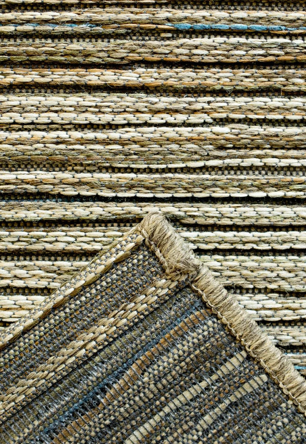 Brighton Neutral and Green Striped Indoor Outdoor Rug