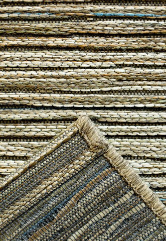 Brighton Neutral and Green Striped Indoor Outdoor Rug. Also available in various sizes and colours - Reverse Of Rug Image