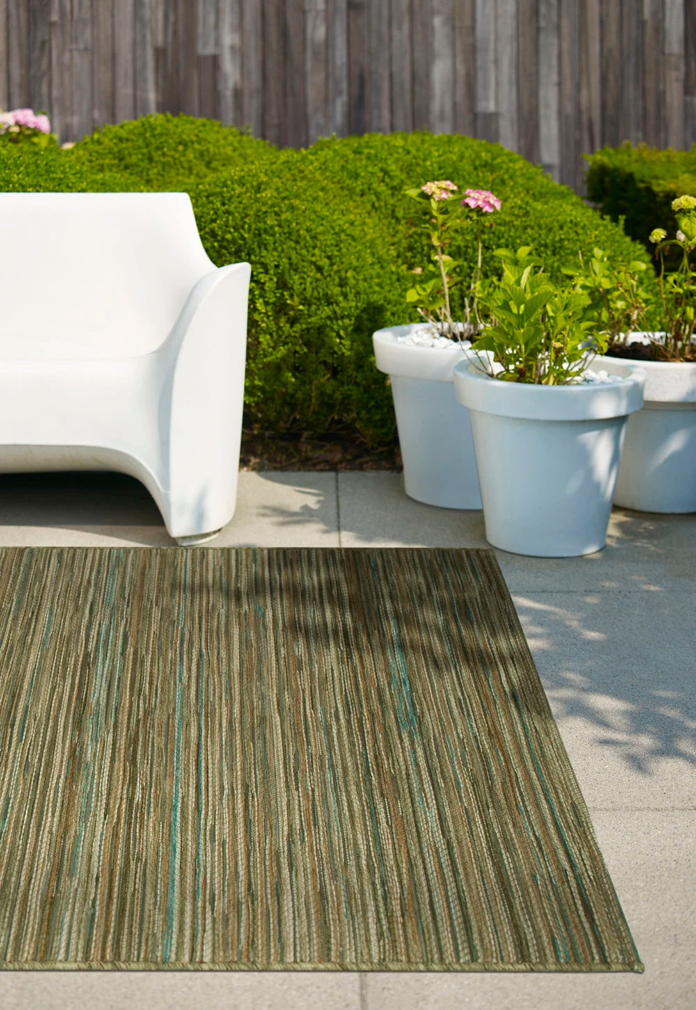 Brighton Neutral and Green Striped Indoor Outdoor Rug