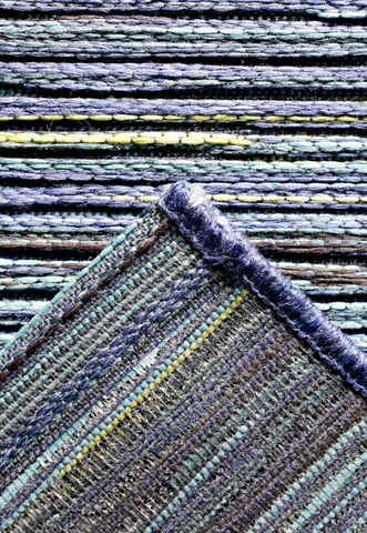 Brighton Blue Striped Indoor Outdoor Rug. Also available in various sizes and colours - Reverse of rug Image