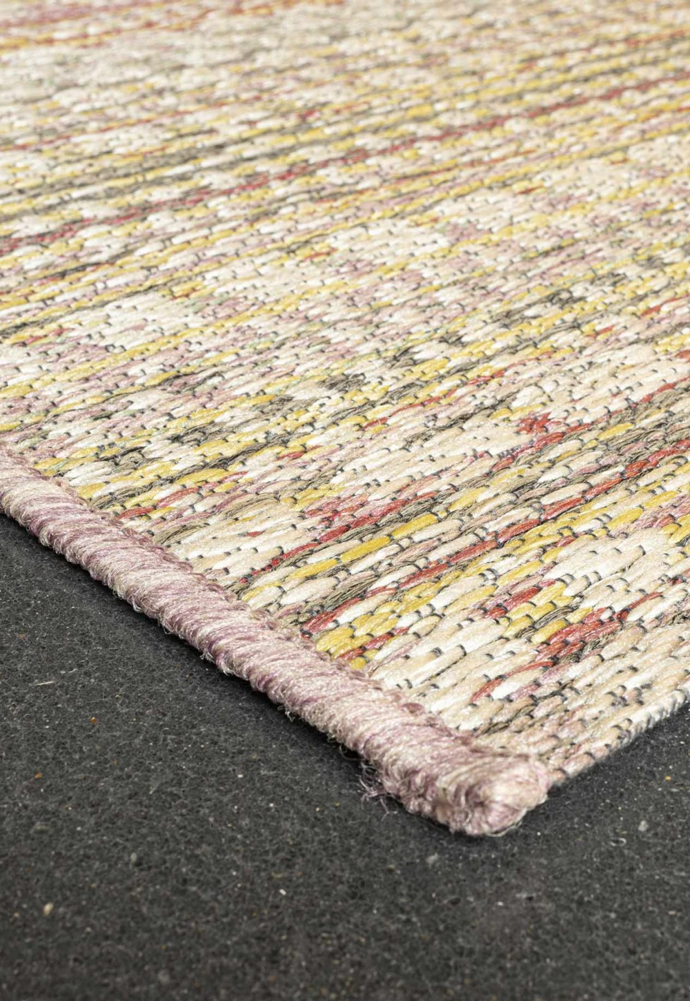 Brighton Pink and Beige Flatweave Indoor Outdoor Striped Rug. Also available in various sizes and colours - Corner Of Rug Image