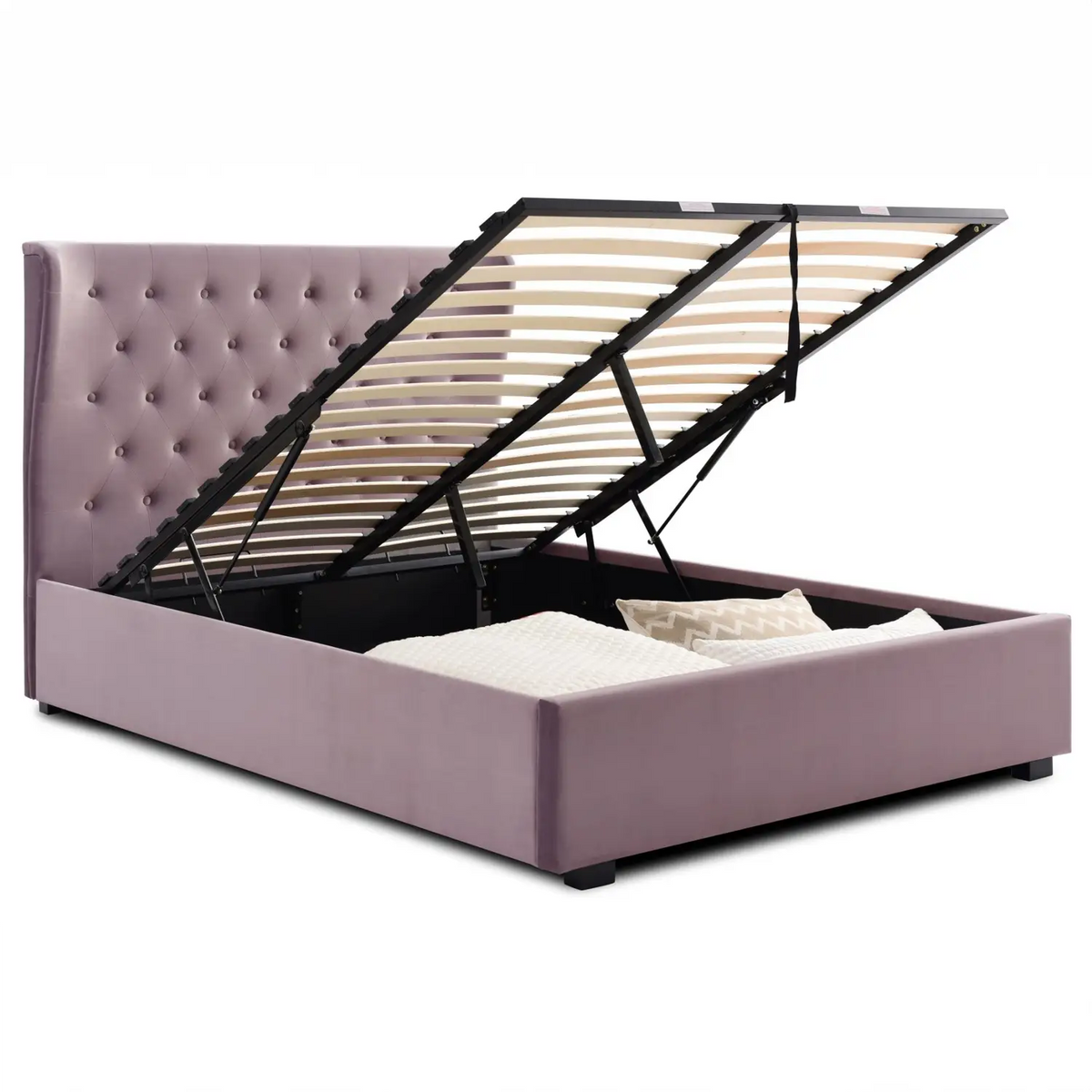 Bristol Grey Velvet Ottoman Bed, also available in Pink and Ink Blue - Ottoman Storage Pink Bed Image