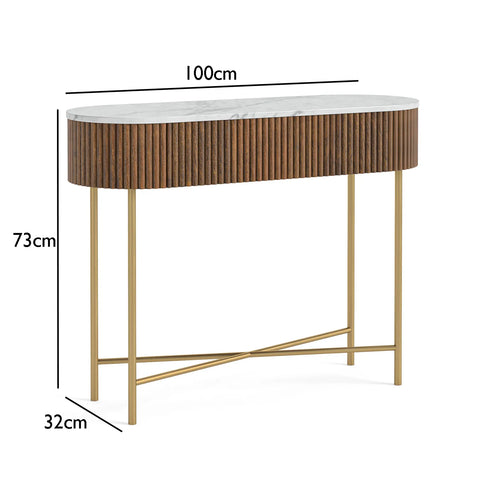 Brown Valencia Marble Mango Wood Console Table. Complete the look with matching furniture from the Brown Valencia Collection - Dimensions 