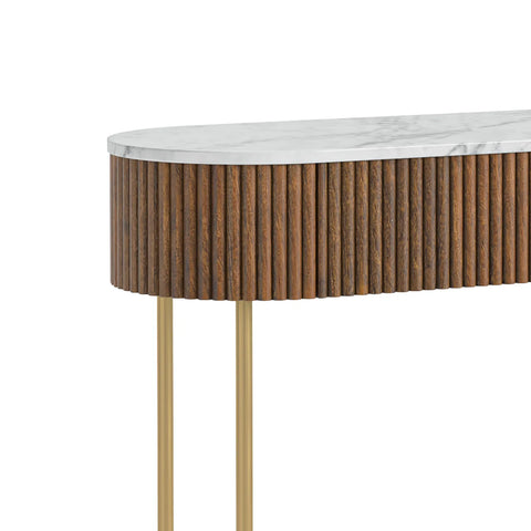 Brown Valencia Marble Mango Wood Console Table. Complete the look with matching furniture from the Brown Valencia Collection - Close Up of Mango Wood Ribbed Detail