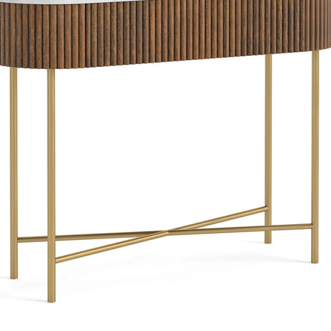 Brown Valencia Marble Mango Wood Console Table. Complete the look with matching furniture from the Brown Valencia Collection - Close Up of Gold Leg Design