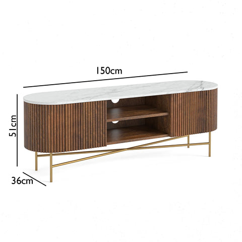 Brown Valencia Marble Mango Wood Large TV Unit, Also available in Extra Large, Small and Corner. Matching items available - Dimensions