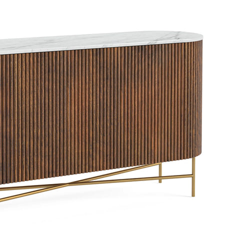 Brown Valencia Marble Mango Wood Large Sideboard. Available in Large, Small and Mini. Part of the Valencia Collection - Close Up of Sideboards Curved Design