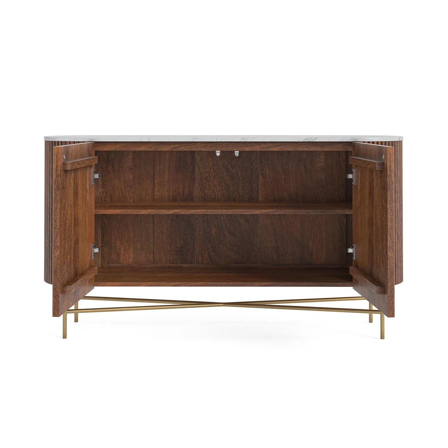 Brown Valencia Marble Mango Wood Large Sideboard. Available in Large, Small and Mini. Part of the Valencia Collection - Internal View of Sideboard 