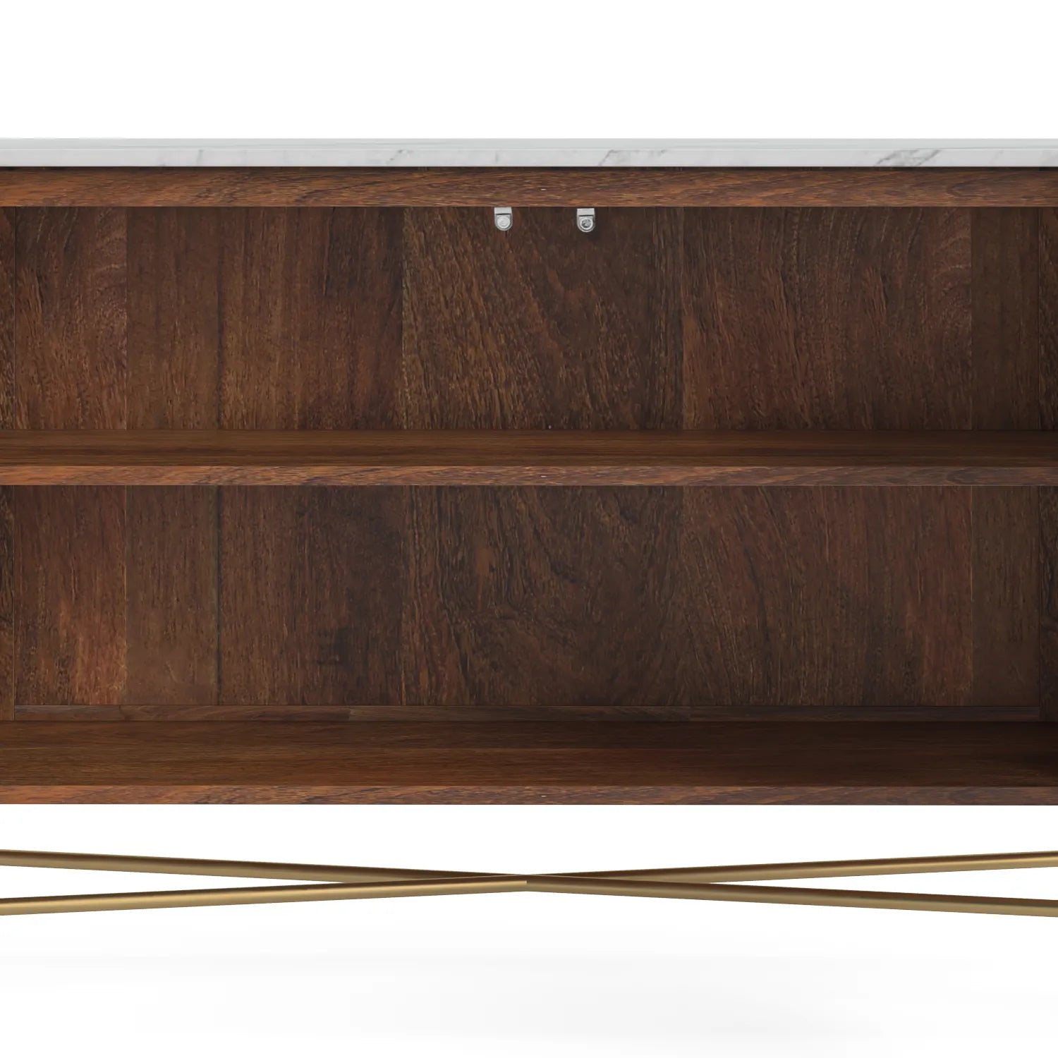 Brown Valencia Marble Mango Wood Large Sideboard. Available in Large, Small and Mini. Part of the Valencia Collection - Close Up of Sideboard Interior