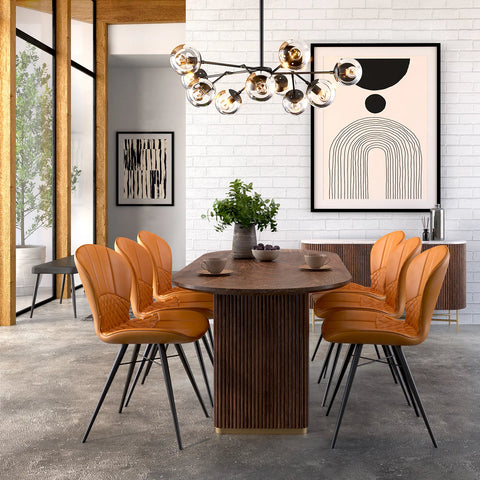 Brown Valencia Marble Mango Wood Oval Dining Table. Matching Furniture available - Lifestyle Image 