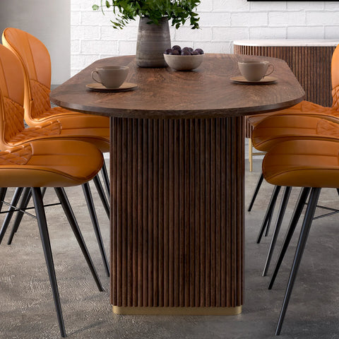 Brown Valencia Marble Mango Wood Oval Dining Table. Matching Furniture available - Close Up of Table Leg