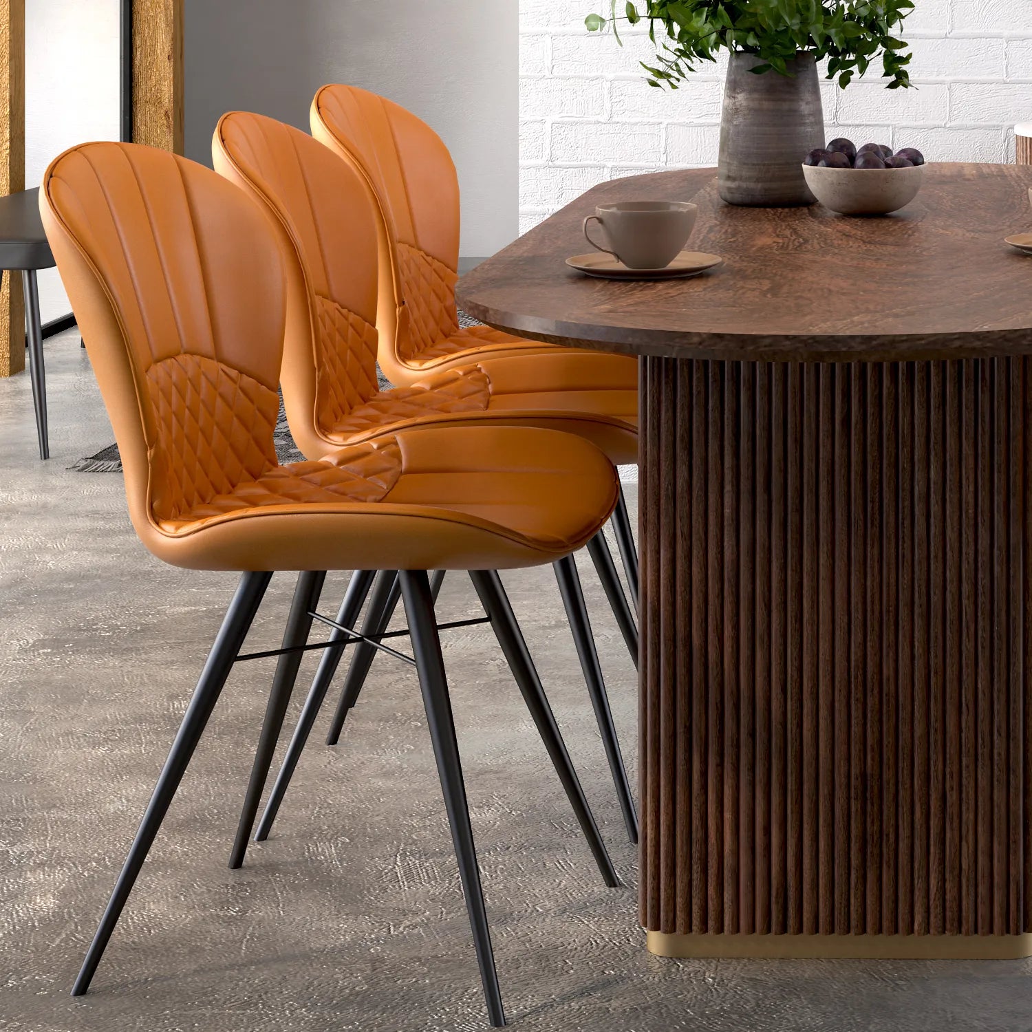 Brown Valencia Marble Mango Wood Oval Dining Table. Matching Furniture available - Close up of Wood Design