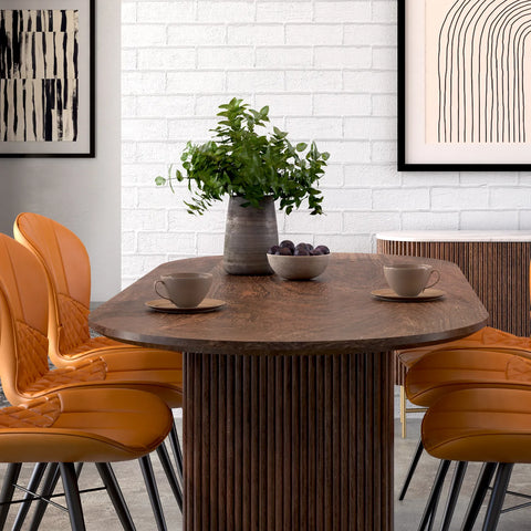 Brown Valencia Marble Mango Wood Oval Dining Table. Matching Furniture available - Close Up of Table Shape 