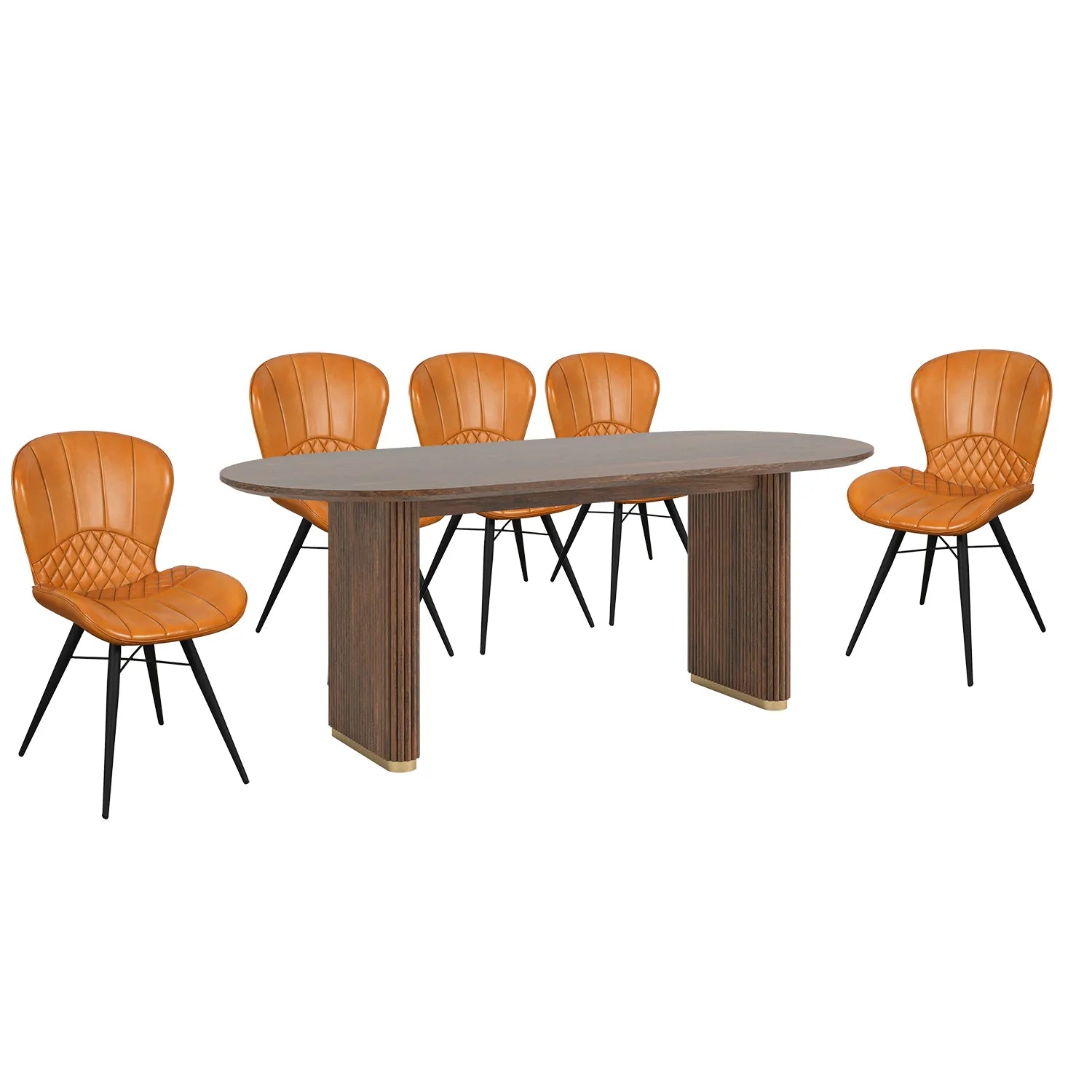 Brown Valencia Marble Mango Wood Oval Dining Table. Matching Furniture available - Dining Table with Chairs