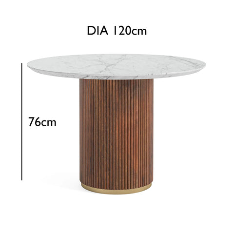 Brown Valencia Marble Mango Wood Round Dining Table. Part of the Brown Valencia Collection - Dimensions