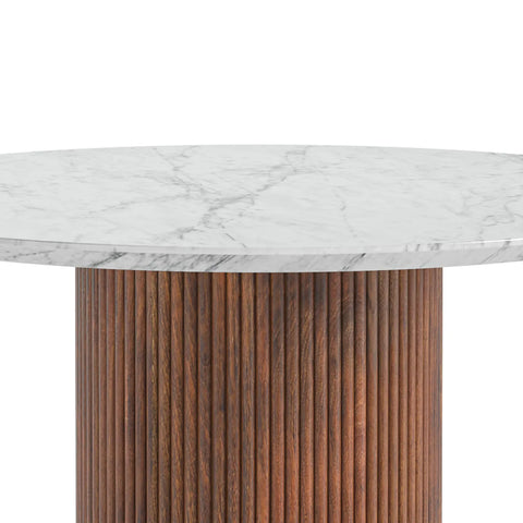 Brown Valencia Marble Mango Wood Round Dining Table. Part of the Brown Valencia Collection - Close Up of Table Edging