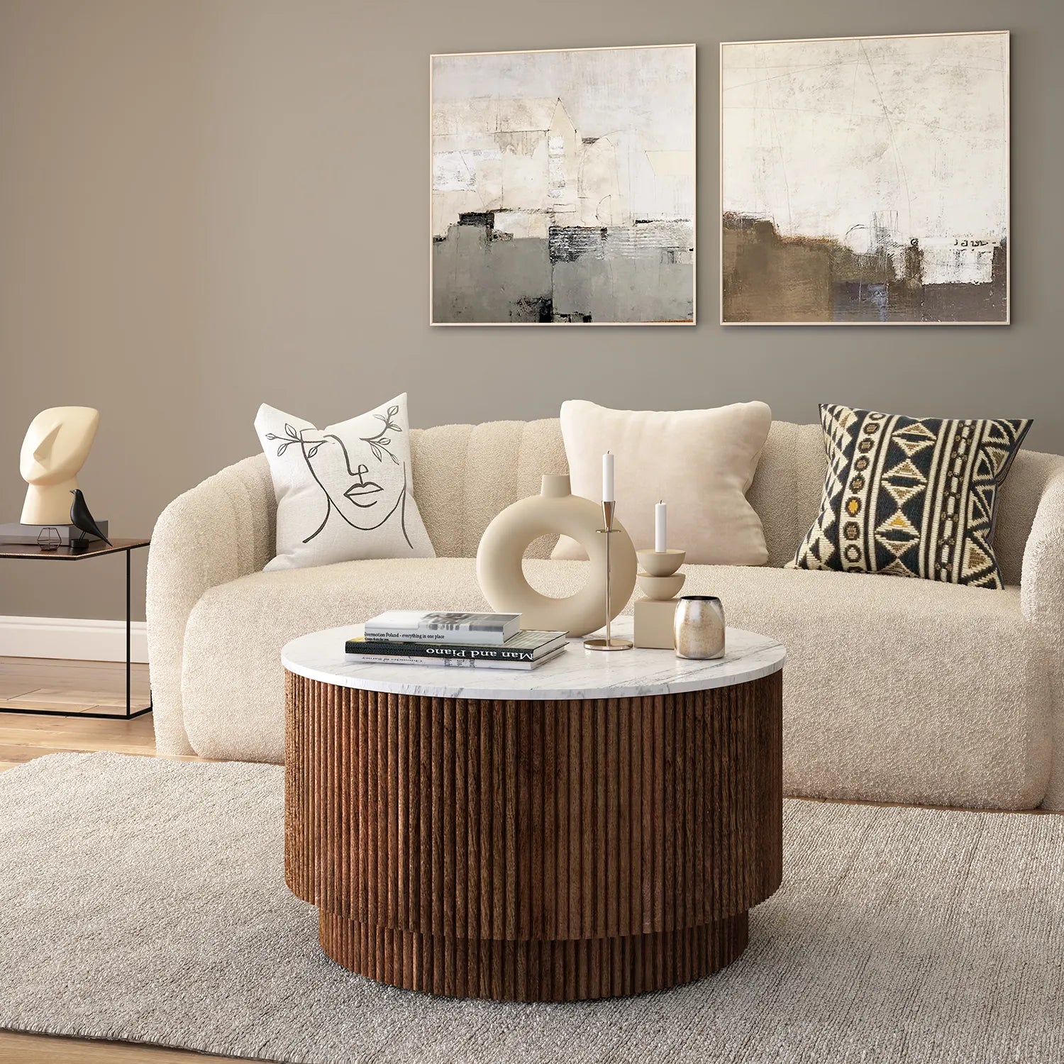 Brown Valencia Marble Mango Wood Coffee Table With Door, matching furniture available - Lifestyle Image