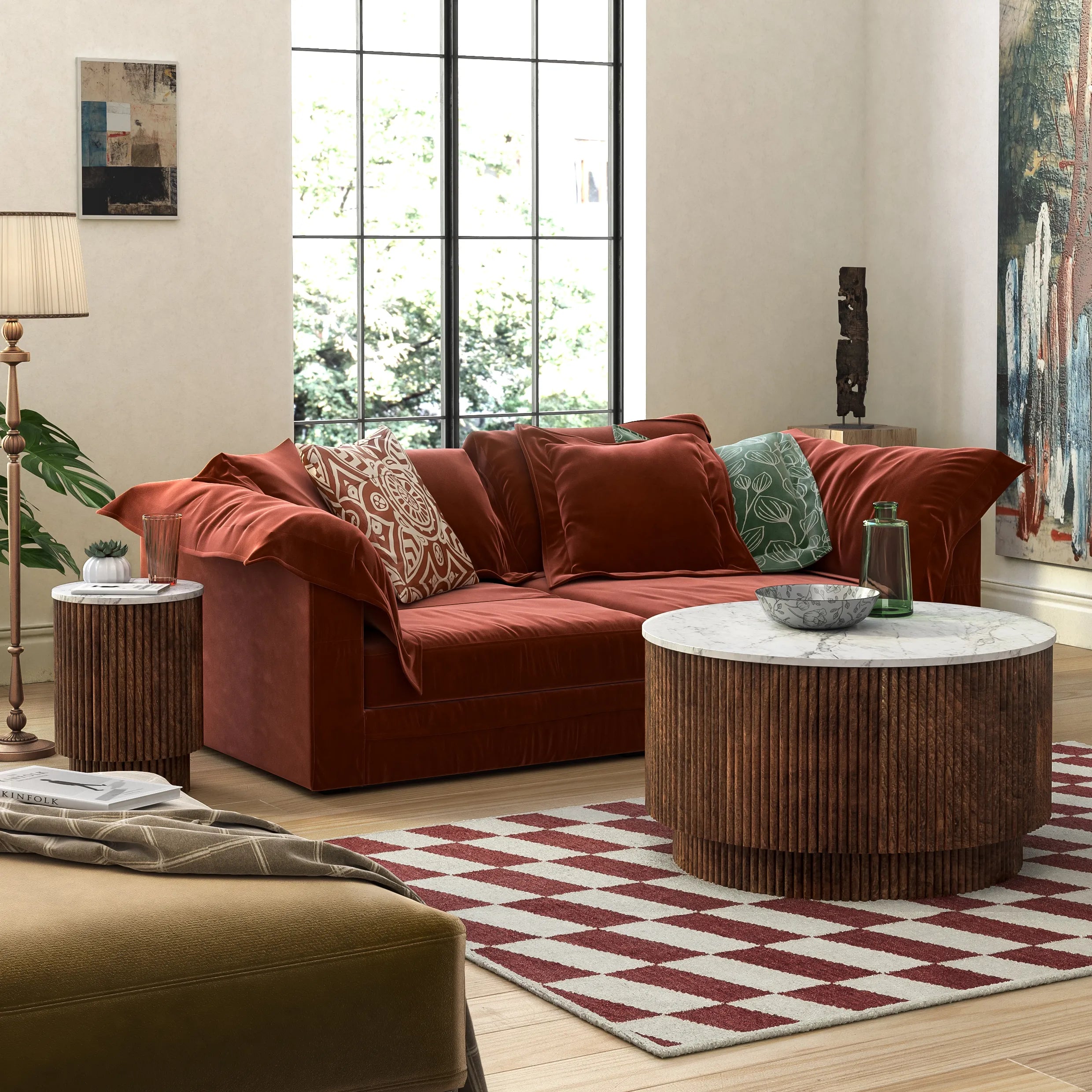 Brown Valencia Marble Mango Wood Side Table With Door, matching furniture available - Side Table in Lifestyle Setting