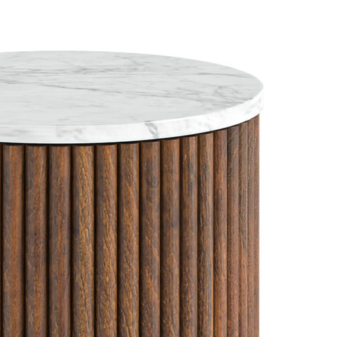 Brown Valencia Marble Mango Wood Side Table With Door, matching furniture available - Close Up of Marble Top