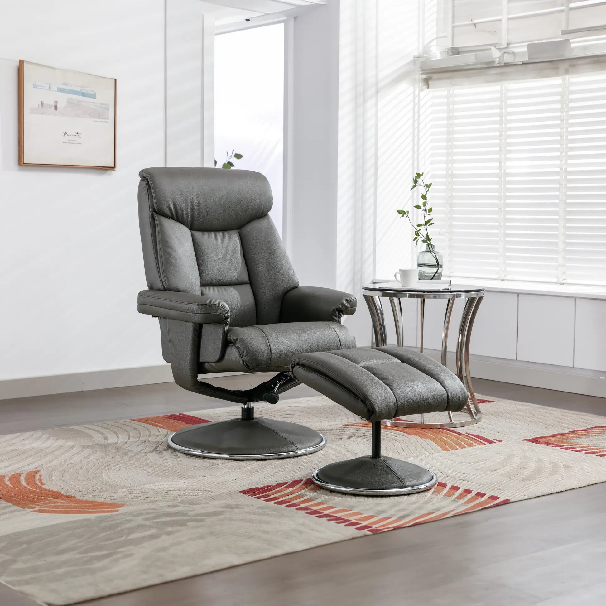 Bruges Faux Leather Swivel Recliner Chair and Footstool