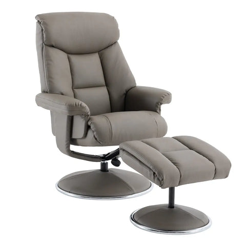 Bruges Faux Leather Swivel Recliner Chair and Footstool - Pebble