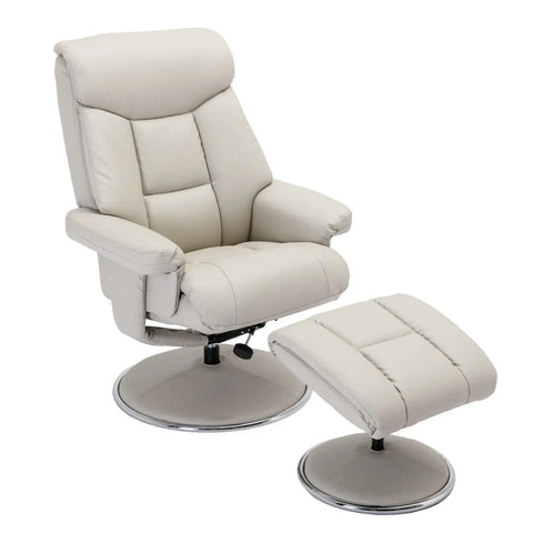 Bruges Faux Leather Swivel Recliner Chair and Footstool - Mushroom 