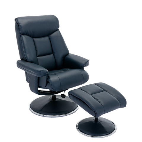 Bruges Faux Leather Swivel Recliner Chair and Footstool - Navy Blue