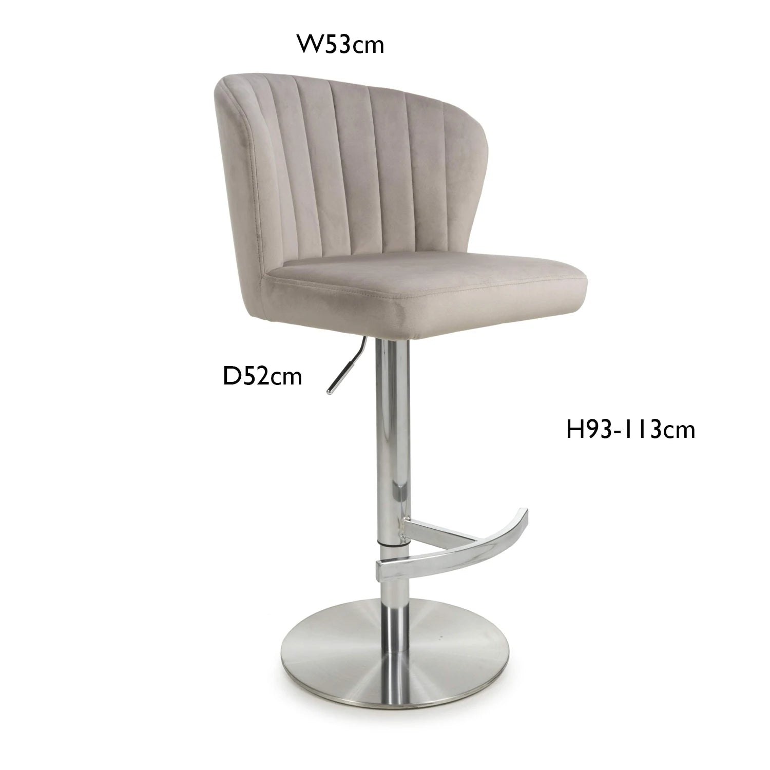 Brushed Velvet Mink Bar Stool. Also available in Green and Grey - Dimensions