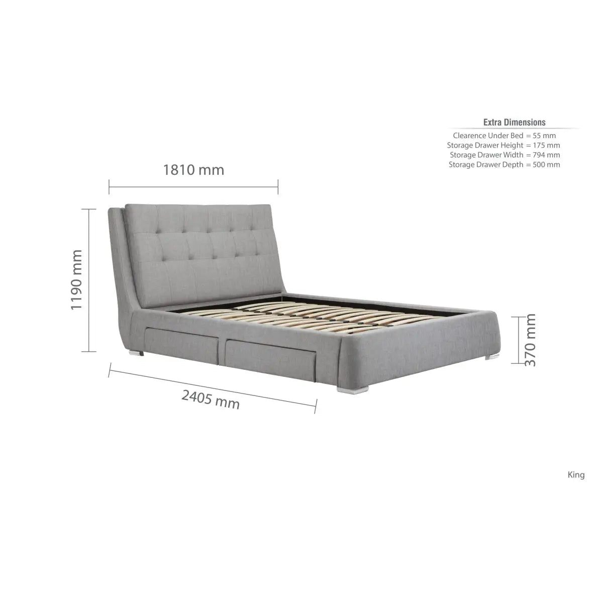 Bugati 4 Drawer Silver Fabric Bed