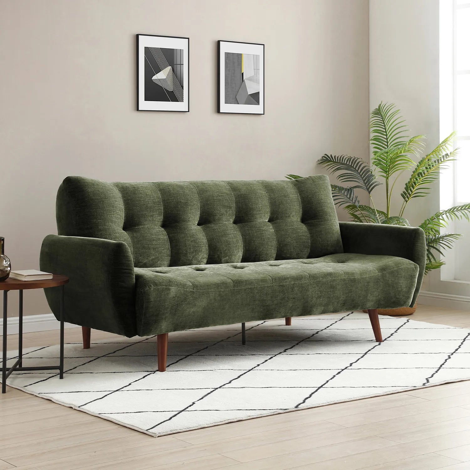 Buno Olive Chenille Fabric Sofa Bed