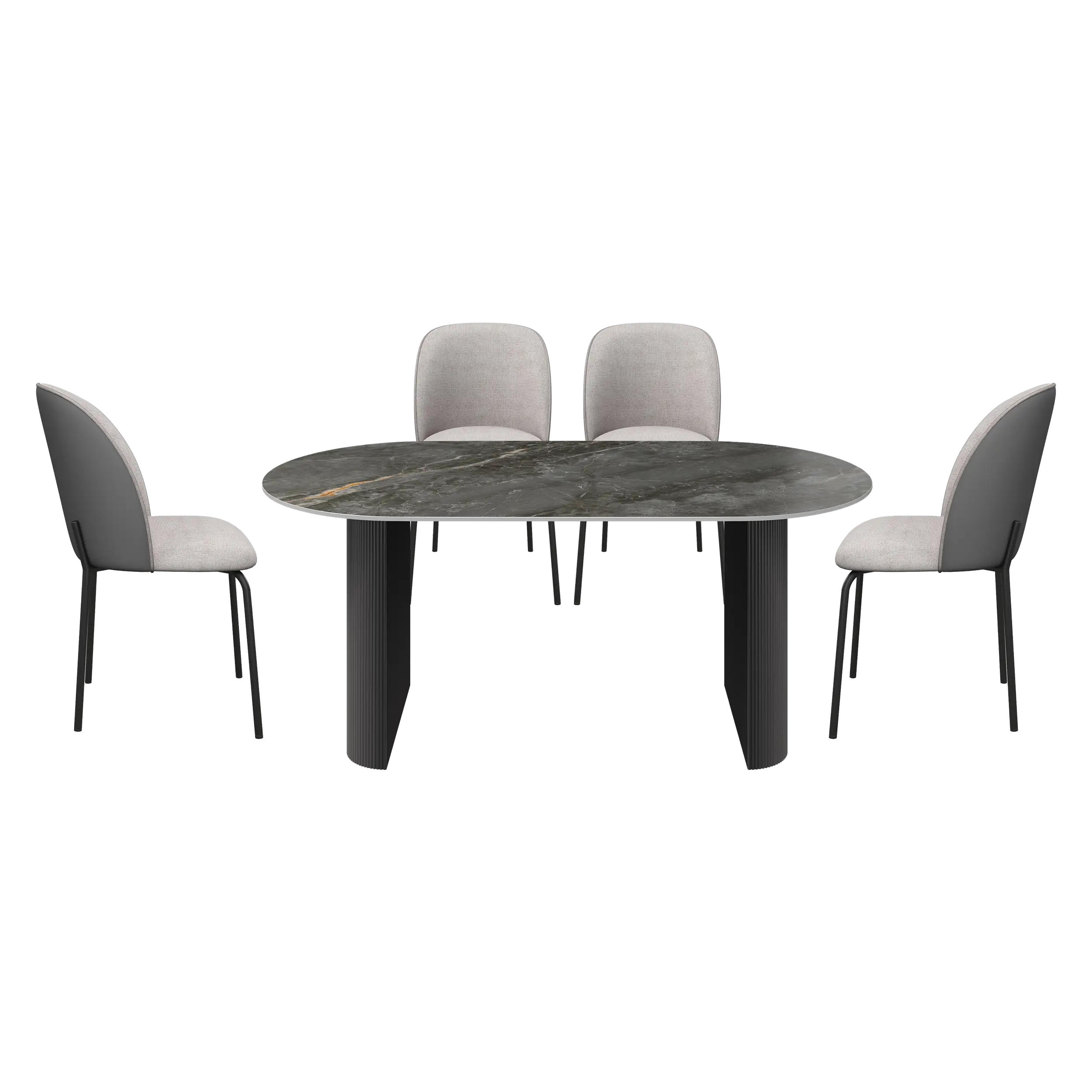 Cartier 180cm Oval Gloss Grey Ceramic Dining Table Set